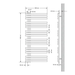 Badheizkörper Mittelanschluss 600x1400 mm Weiß mit Wand Anschlussgarnitur LuxeBath
