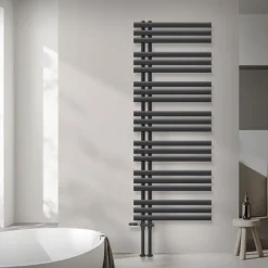 Badheizkörper Mittelanschluss 600x1600 mm Anthrazit mit Boden Anschlussgarnitur LuxeBath