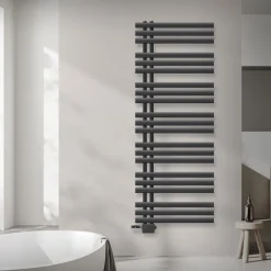 Badheizkörper Mittelanschluss 600x1600 mm Anthrazit mit Universal Anschlussgarnitur LuxeBath