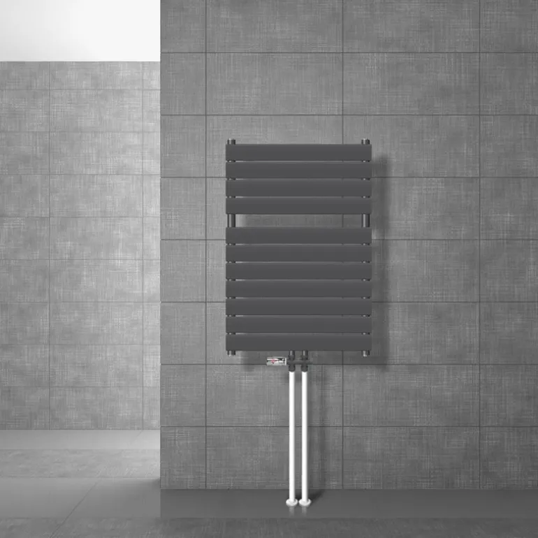 Badheizkörper Mittelanschluss 600x800 mm Anthrazit mit Boden Anschlussgarnitur LuxeBath