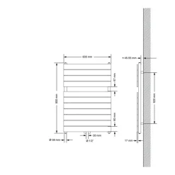 Badheizkörper Mittelanschluss 600x800 mm Anthrazit mit Boden Anschlussgarnitur LuxeBath
