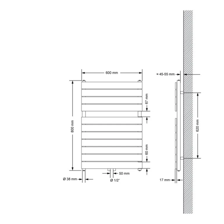Badheizkörper Mittelanschluss 600x800 mm Anthrazit mit Boden Anschlussgarnitur LuxeBath