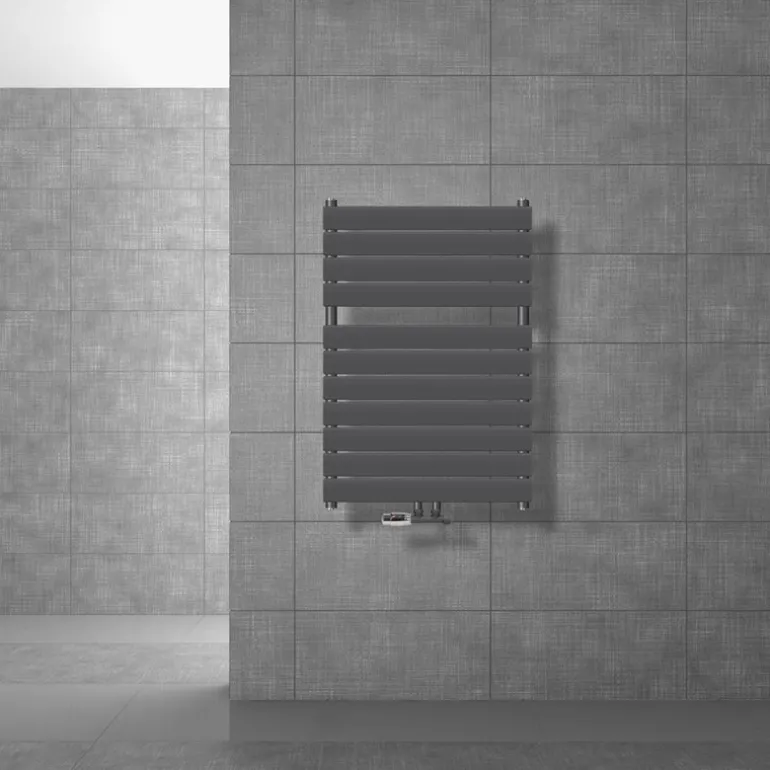 Badheizkörper Mittelanschluss 600x800 mm Anthrazit mit Wand Anschlussgarnitur LuxeBath