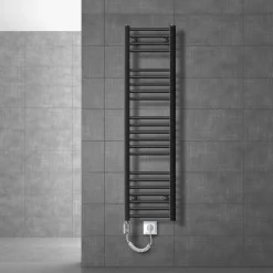Badheizkörper Sahara mit Heizstab 1200W 300x1400 mm Anthrazit gerade mit Seitenanschluss