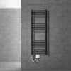 Badheizkörper Sahara mit Heizstab 1200W 400x1200 mm Antrazit gebogen mit Seitenanschluss