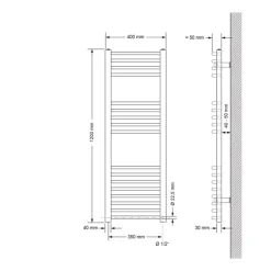 Badheizkörper Sahara mit Heizstab 1200W 400x1200 mm Antrazit gebogen mit Seitenanschluss
