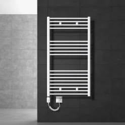Badheizkörper Sahara mit Heizstab 1200W 750x1200 mm Weiß gerade mit Seitenanschluss