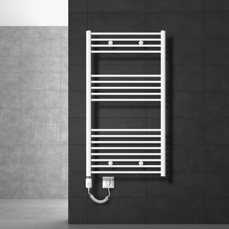 Badheizkörper Sahara mit Heizstab 1200W 750x1200 mm Weiß gerade mit Seitenanschluss