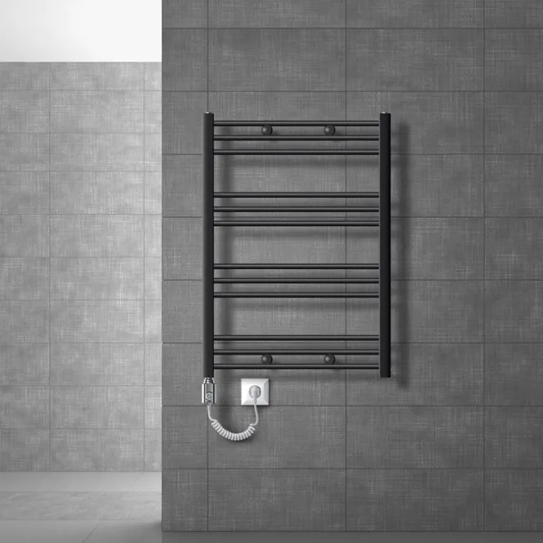 Badheizkörper Sahara mit Heizstab 300W 750x800 mm Anthrazit gerade mit Seitenanschluss