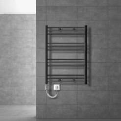 Badheizkörper Sahara mit Heizstab 600W 750x800 mm Anthrazit gerade mit Seitenanschluss