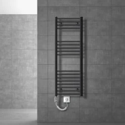 Badheizkörper Sahara mit Heizstab 900W 400x1200 mm Anthrazit gebogen mit Seitenanschluss