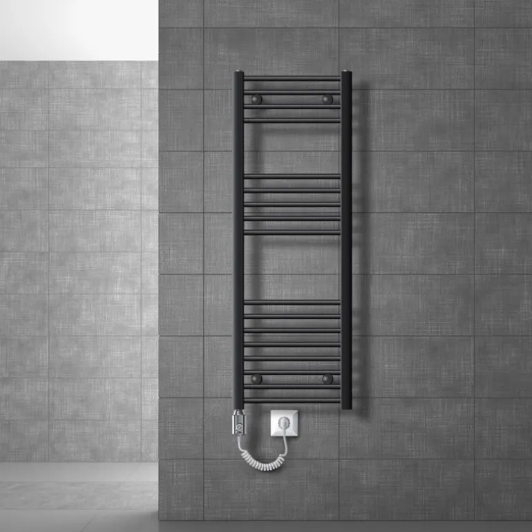 Badheizkörper Sahara mit Heizstab 900W 400x1200 mm Anthrazit gebogen mit Seitenanschluss