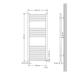 Badheizkörper Sahara 500x1200 mm Anthrazit gerade mit Seitenanschluss