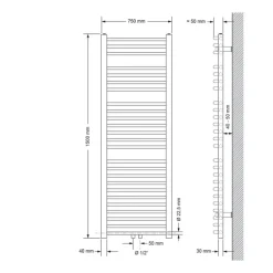 Badheizkörper Sahara 750x1500 mm Anthrazit gebogen mit Mittelanschluss LuxeBath