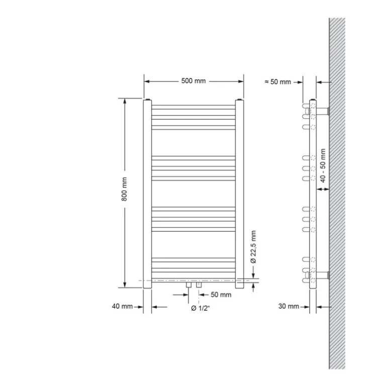 Badheizkörper Sahara 500x800 mm Chrome gebogen mit Mittelanschluss
