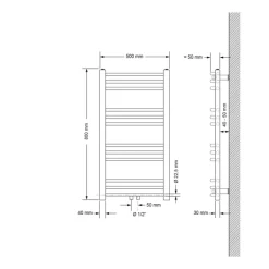 Badheizkörper Sahara 500x800 mm Chrome gebogen mit Mittelanschluss und Universale Anschlussgarnitur
