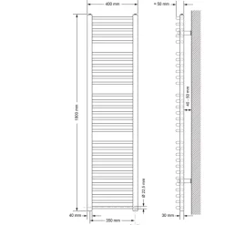 Badheizkörper Sahara 400x1800 mm Chrom gebogen mit Seitenanschluss