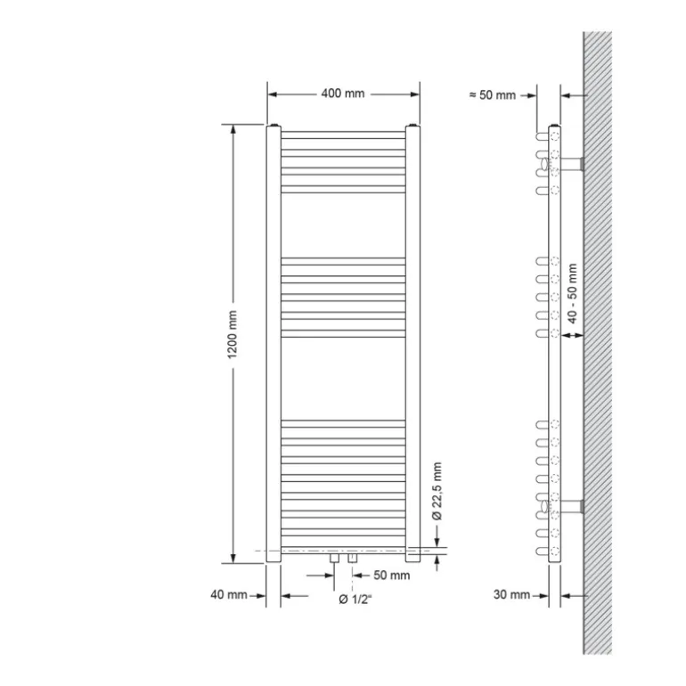 Badheizkörper Sahara 400x1200 mm Schwarz matt gebogen mit Mittelanschluss LuxeBath