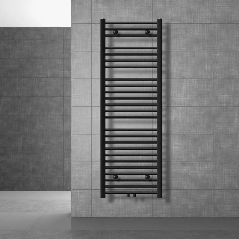 Badheizkörper Sahara 500x1500 mm Schwarz matt gerade mit Mittelanschluss LuxeBath