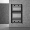 Badheizkörper Sahara 750x1200 mm Schwarz gebogen mit Boden Thermostatventil LuxeBath
