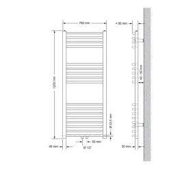 Badheizkörper Sahara 750x1200 mm Schwarz gebogen mit Wand Thermostatventil LuxeBath