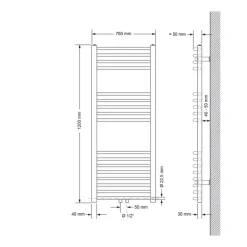 Badheizkörper Sahara 750x1200 mm Schwarz matt gebogen mit Mittelanschluss LuxeBath