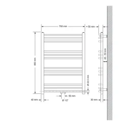 Badheizkörper Sahara 750x800 mm Schwarz matt gebogen mit Mittelanschluss LuxeBath