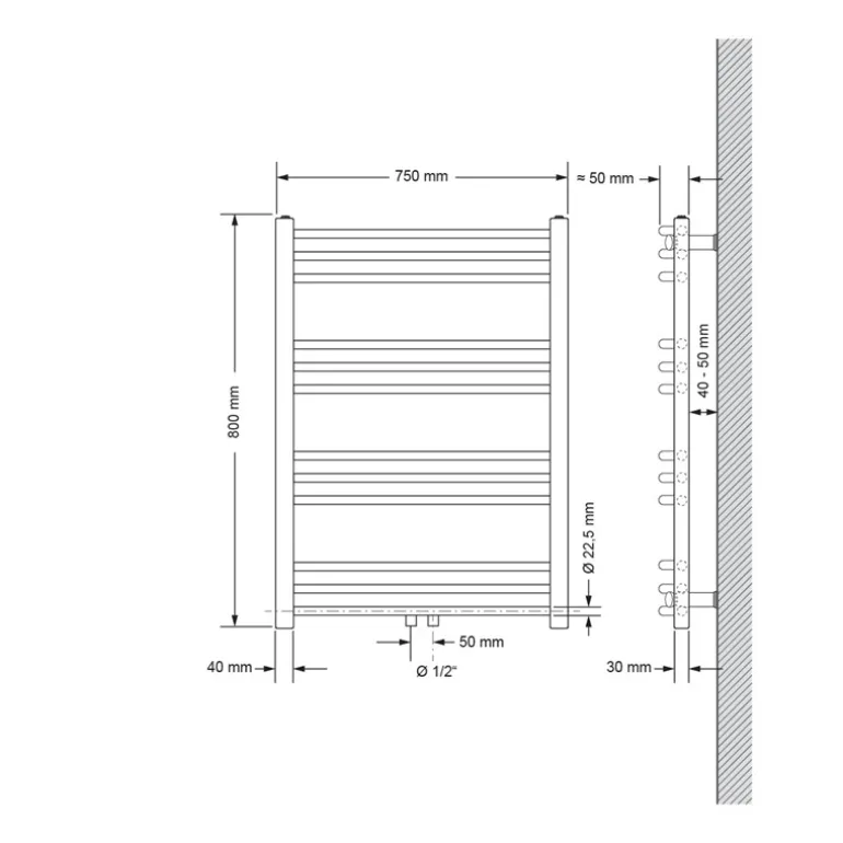 Badheizkörper Sahara 750x800 mm Schwarz matt gebogen mit Mittelanschluss LuxeBath
