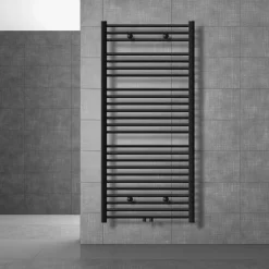 Badheizkörper Sahara 750x1500 mm Schwarz gerade mit Universal Thermostatventil LuxeBath