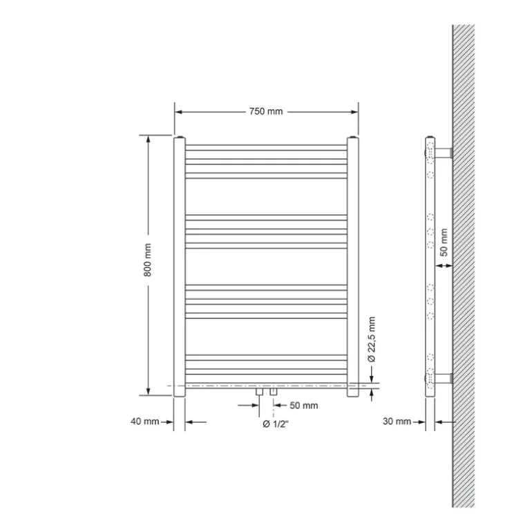 Badheizkörper Sahara 750x800 mm Schwarz matt gerade mit Mittelanschluss LuxeBath