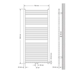 Badheizkörper Sahara 750x1500 mm Schwarz gerade mit Wand Thermostatventil LuxeBath