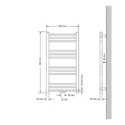 Badheizkörper Sahara 500x800 mm Weiß gerade mit Mittelanschluss und Boden Anschlussgarnitur