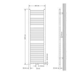 Badheizkörper Sahara 400x1500 mm Weiß gerade mit Mittelanschluss LuxeBath