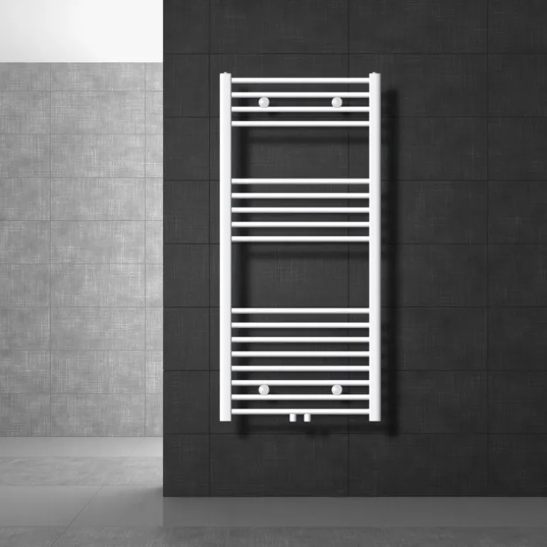 Badheizkörper Sahara 600x1200 mm Weiß gebogen mit Mittelanschluss LuxeBath
