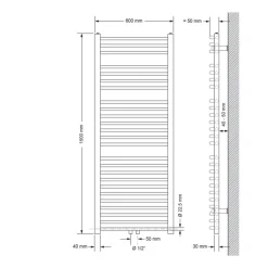 Badheizkörper Sahara 600x1500 mm Weiß gebogen mit Mittelanschluss