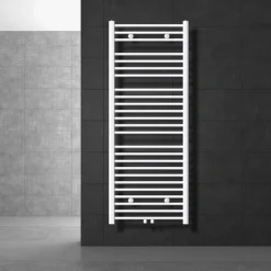 Badheizkörper Sahara 600x1500 mm Weiß gebogen mit Mittelanschluss LuxeBath