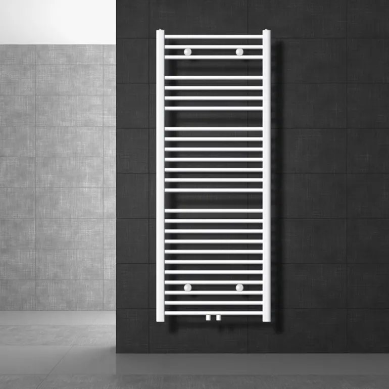 Badheizkörper Sahara 600x1500 mm Weiß gebogen mit Mittelanschluss LuxeBath