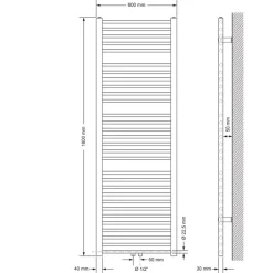 Badheizkörper Sahara 600x1800 mm weiß gerade mit Mittelanschluss