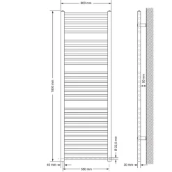 Badheizkörper Sahara 600x1800 mm weiß gerade mit Seitenanschluss