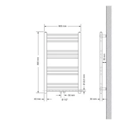 Badheizkörper Sahara 600x800 mm Weiß gerade mit Mittelanschluss