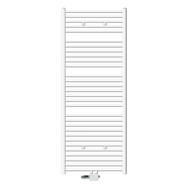 Badheizkörper Sahara 750x1800 mm Weiß gebogen mit Mittelanschluss und Universale Anschlussgarnitur LuxeBath
