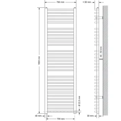 Badheizkörper Sahara 750x1800 mm Weiß gebogen mit Seitenanschluss