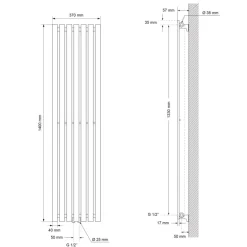 Badheizkörper Stella Weiß 370x1400 mm