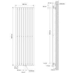 Badheizkörper Stella 480x1400 mm Anthrazit
