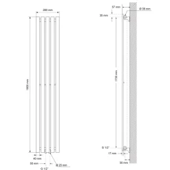 Badheizkörper Stella 260x1800 mm Weiß