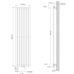 Badheizkörper Stella 370x1600 mm Weiß