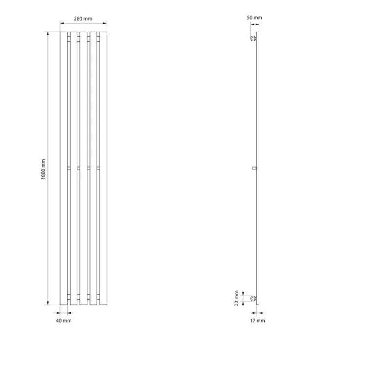 Badheizkörper Stella 260x1800 mm Weiß mit Boden Anschlussgarnitur