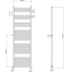 Badheizkörper 600x1800 mm Weiß gerade mit Seitenanschluss LuxeBath