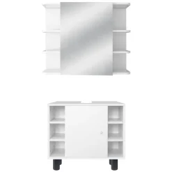Badmöbel Set 2-Teilig modernen Stil Weiß aus Holz ML-Design