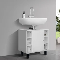 Badmöbel Set 2-Teilig modernen Stil Weiß aus Holz ML-Design